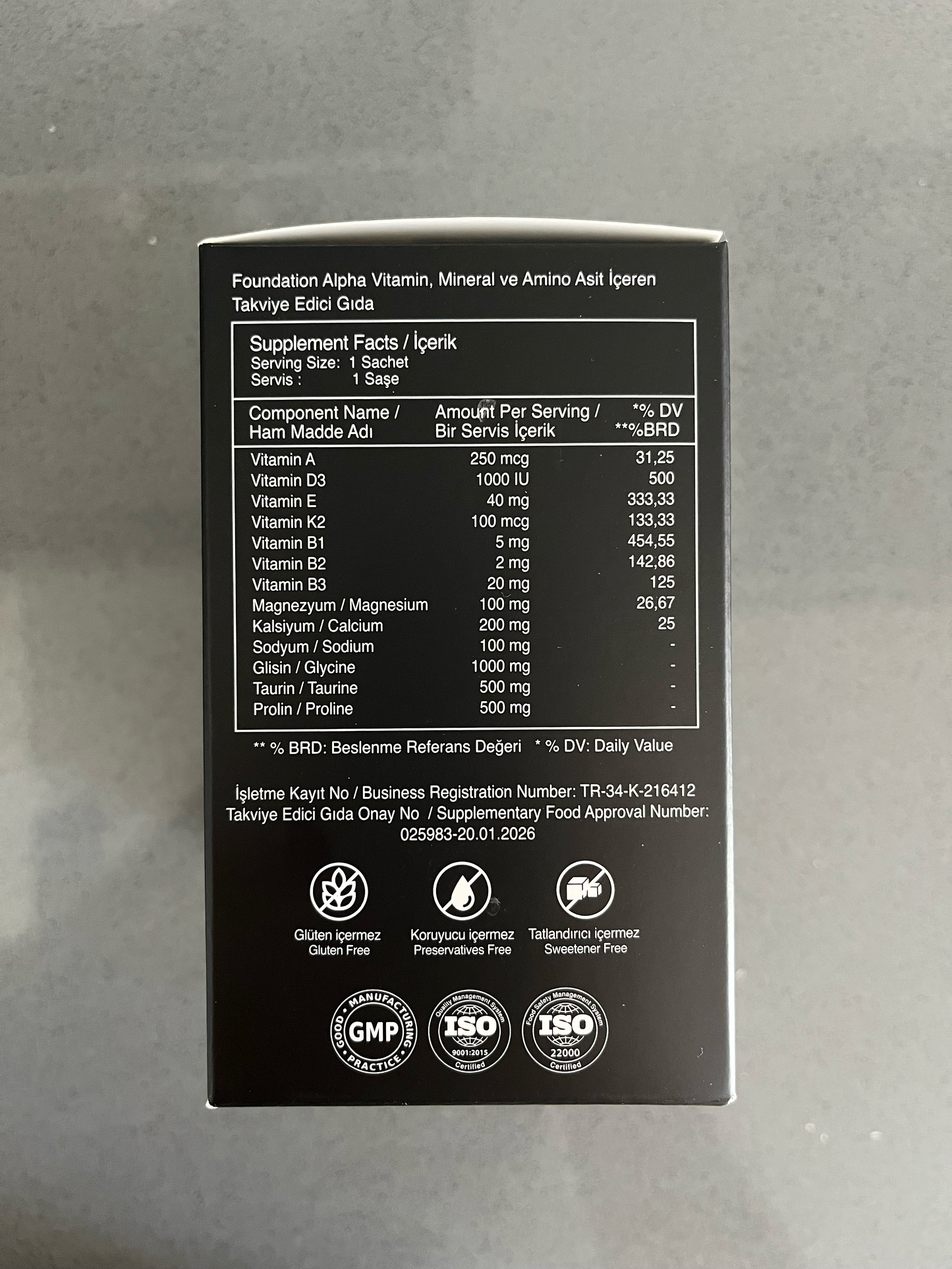 Foundation Alpha: Glisin, Taurin, Prolin, 3 Mineral, 7 Vitamin (30 saşe)