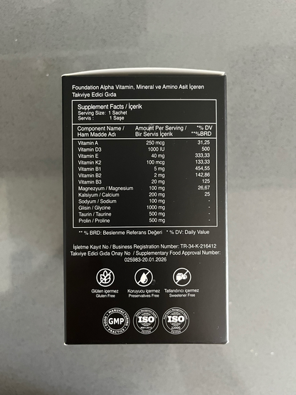 Foundation Alpha: Glisin, Taurin, Prolin, 3 Mineral, 7 Vitamin (30 saşe)